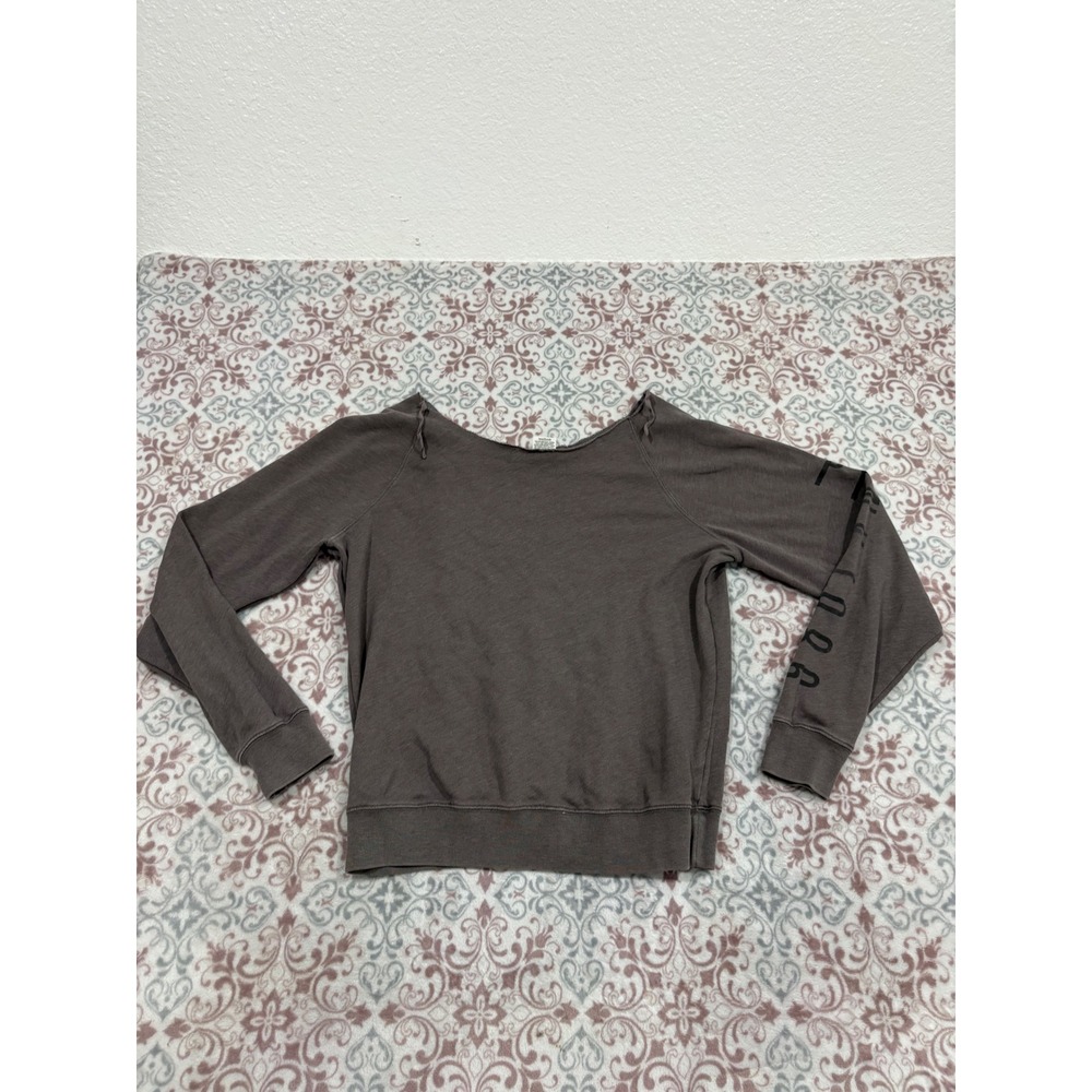 Victorias Secret PINK Sweatshirt Gray Raw Edge Pullover Logo Sleeve Med
